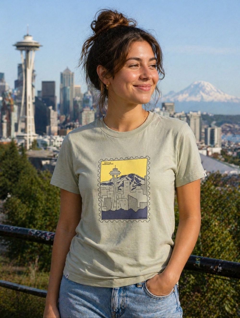 LIMITED EDITION! NWT cotopaxi Post Stamp Organic T-Shirt-Seattle-Green Tea